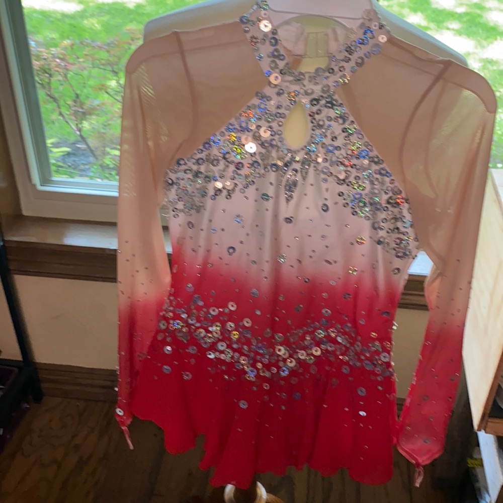 Red white silver figure skating dress